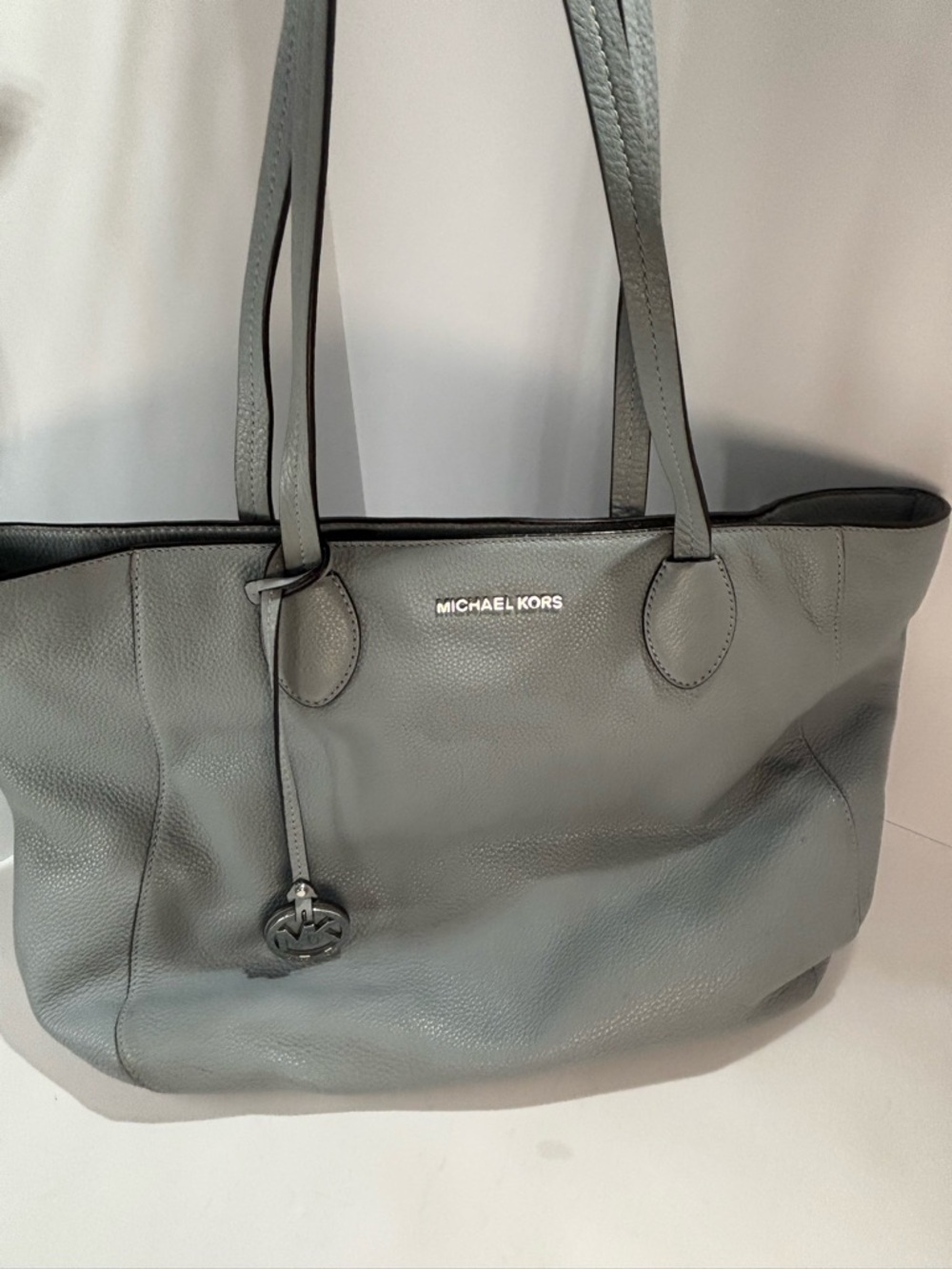 Michael Kors Grey Pebbled Leather Tote with Logo Charm